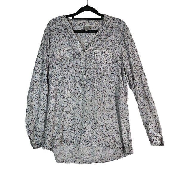 Ella Moss Long Sleeve‎ Half Button Front Floral Blouse Breast Pockets White XS - Picture 1 of 10